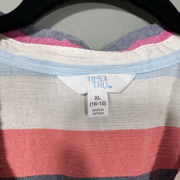 Time & Tru Red & Blue Striped Oversized Button Up Top - 16/18 - Womens Plus Size - Picture 4 of 6